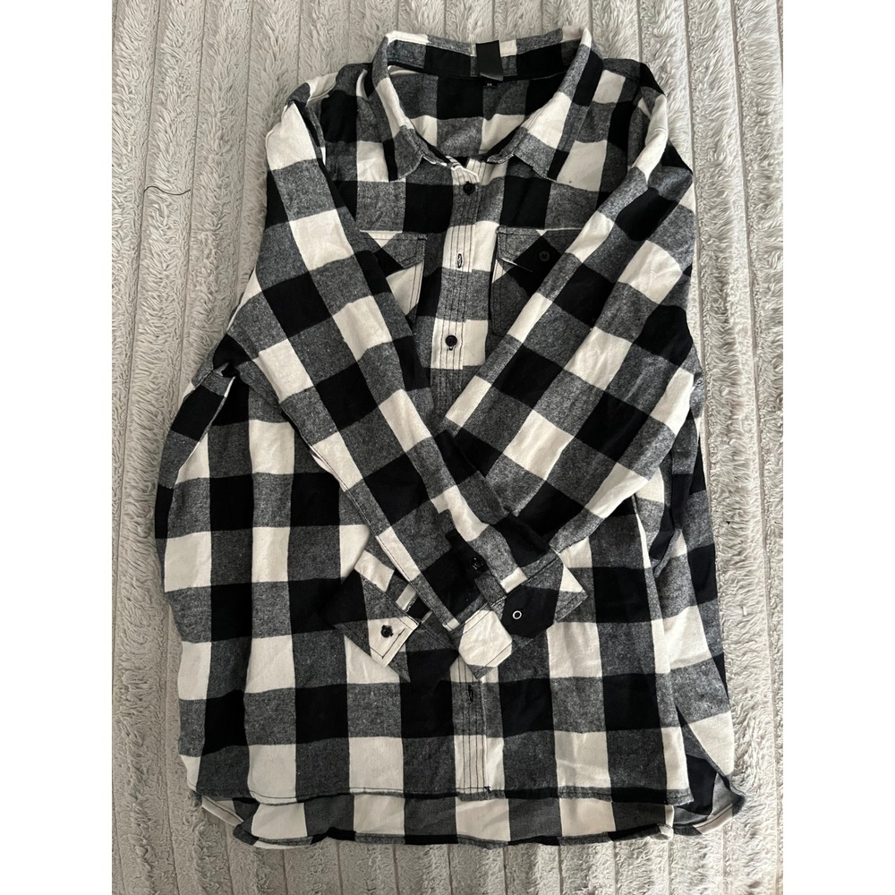 Burnside Minnie Mouse Buffalo Plaid Flannel Shirt Black White Womens 3X Disney
